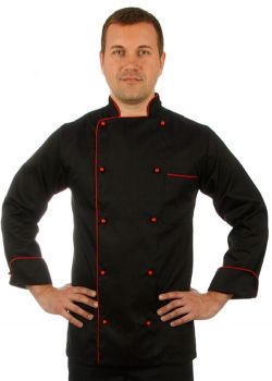 Куртка шеф-повара черная мужская с манжетом отделка красный кант 00002