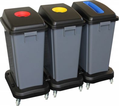 Набор пластиковых корзин для сортировки отходов (60 л. х 3) на колёсах
