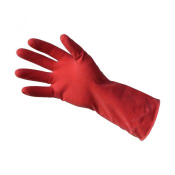 Резиновые усиленные хозяйственные перчатки с хлопковым напылением, красные (р L)